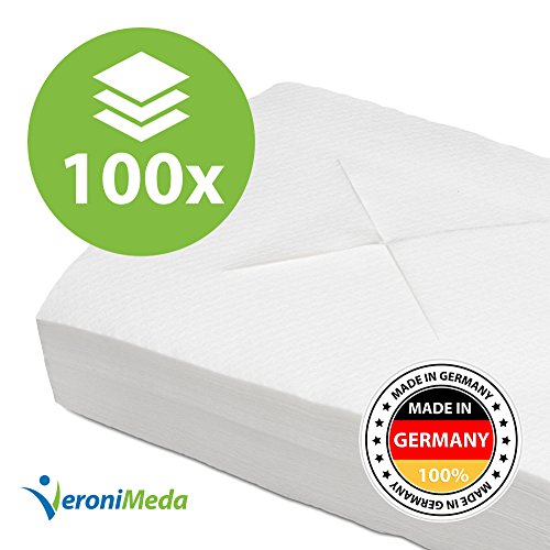 VERONIMEDA Funda de apoyacabezas de masaje desechable - Premium Active (100 piezas) / Funda de apoyo facial para mesa de masaje (tamaño: 30x21cm) / Almohadilla de soporte facial de masaje (material: Airlaid, 57g/m²) (X-Cut)