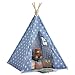 Produktbild My Play Kinder-Tipi-Zelt Kinder-Tipi-Spielhaus mit Fenster- und Bodenmatte, Innen/Außenbereich Baumwoll-Canvas 158 cm Hoch (Blau mit Sternen)