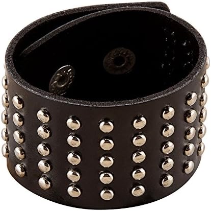 NovaLuna Glamour Punk wide unisex rivet bracelet, made of faux leather, filigree metal rivets and press stud fastener, unisex bracelet, accessory, jewellery Platinum-schwarz