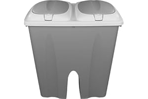 TW24 Mülleimer Duo 2x25L pastell mit Deckel und Farbwahl Abfalleimer Müllsammler Abfallbehälter Trennsystem Müll Eimer (Hellgrau)