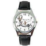taport® Bugs Bunny Quarzuhr Disney schwarz Leder Band + Gratis Ersatz Akku + Geschenk Tasche
