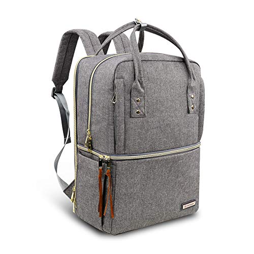 Changing Bag Backpack - Pipibear Unisex Double Layer Nappy Rucksack Bag for Travel (Grey)