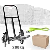 200kg Diable Pliant Escalier Chariot de Transport Demenagement à 2x3 Roues en Acier au Carbone