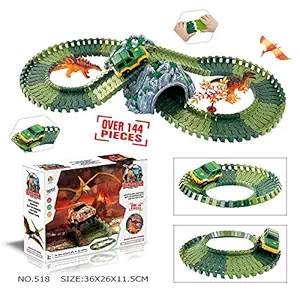 Leoie Simulate Dinosaur Track Racing Car Set Assembly Blocks Sound Light Effect Kids Toy Gift 518 Dinosaur Track (144PCS)