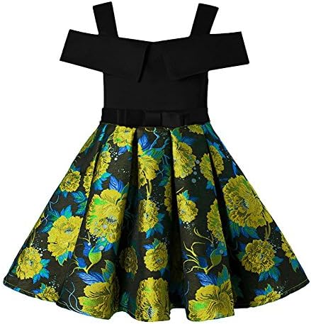 Girls Dresses Flower Printed Kids Party Princess Skirt. 100-160 . Black . 150