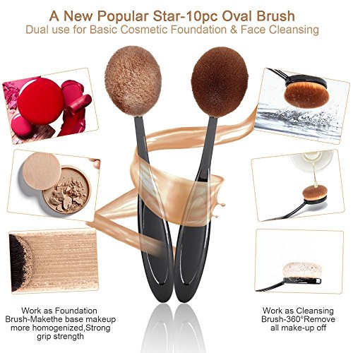 NALATI 10 Stücke Profi Pinselset Kosmetische BB Creme Foundation Puder Make-up Pinsel Sets für Eyeliner Gesicht Bürste Weiche Multifunktionelle Zahnbürsten Oval Pinsel - 6