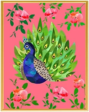 Water Colour Illustration - Pretty Peacock in pink garden - A4 - Art Pint