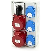 ELS Elektrotechnika Socket Distributor, Wall-Mounted Distribution Board, Schuko 3x 230 V, 2x CEE 16A and Switch L-0-P, Wired 