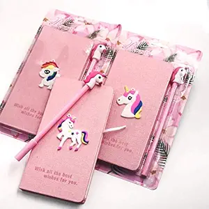 G4GIFT Unicorn Printed Slim Notebook Diary with Unicorn Gel Pen for Girls Birthday Party Return Gifts and for Other Multi-Purpose USES (Pink) (Pack of 1) Random Unicorn Design