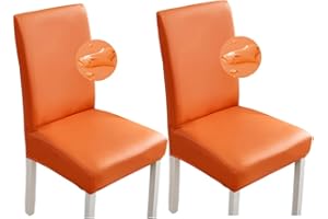 Bestenrose Stuhlhussen 2er/1er PU Leder Stuhlbezug wasserdichte Stretch Esszimmer Stuhlüberzug Stretch Stuhl Husse Universell Stuhlhussen Haus Büro Restaurant (2-Stück, Orange)