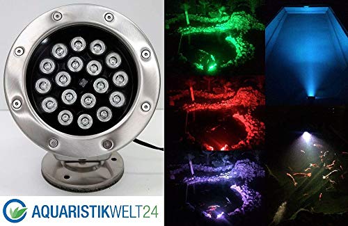 Aquaristikwelt24 18W LED RGB 12V Teich Pool Unterwasser u.Garten Beleuchtung Lampe aus Edelstahl