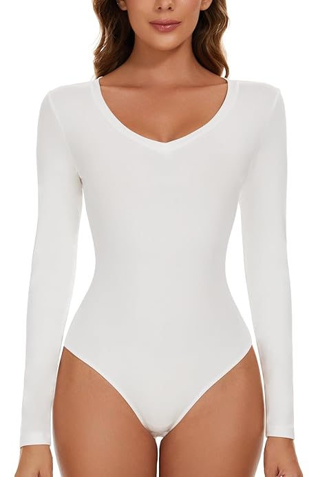 Body Donna Maniche Lunghe Scollatura A V - Morbido Ed Elegante Per Tutti I Giorni - Foto 5