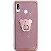 Produktbild QPOLLY Kompatibel mit Samsung Galaxy A40 Hülle Glänzend Bling Glitzer Silikon Handyhülle mit Ring Finger Halter 360 Grad Ständer Schutzhüll Soft TPU Bumper Ultra Dünn Hülle Tasche Case,Bär Rosegold