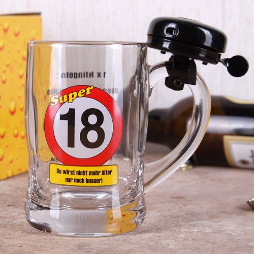 Udo Schmidt Bierkrug mit Klingel zum 18. Geburtstag - 0,4 l