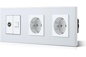 BSEED Enchufe de Pared y PC+TV,Enchufes Empotrable Estándar,Toma de Corriente,Seguridad infantil,Fácil de Instalar,M Serie,2 Enchufe + TV + PC,228mm Blanco