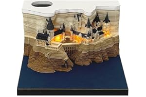 WEISIPU 3D Desk Note Pad 2024 Desk Calendar LED Lights 3D Memo Pad Creative Tree House Memo Pad DIY Paper Gift (Castle, One size)