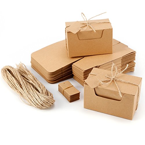 50 x 10*6*6cm Kraftpapier Geschenkbox Geschenkschachtel Kartonage Geschenkverpackung Cupcake Box Aufbewahrungsbox Gastgeschenk mit Geschenkanhänger Hochzeit Party Tischdeko