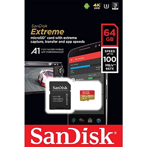SANDISK - Scheda Di Memoria Extreme microSDHC 64 GB I Archiviazione File Multimediali I Adattaore SD Incliuso i VelocitÃ  Lettura 90/60 MB/s - Nero