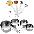 Measuring Cups Sets and Measuring Spoons Sets,8 Pieces Stainless Steel Measure Spoon and Cup for Baking, Cooking (Eight - 8 P