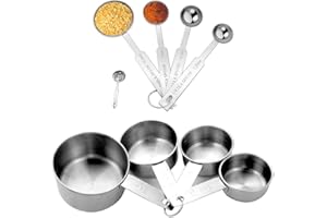 WEIQILE Edelstahl Messlöffel Sets, 8 Stück Metall-Messlöffel zum Backen, Messwerkzeuge, Kochen, Tassen (8 Pcs)