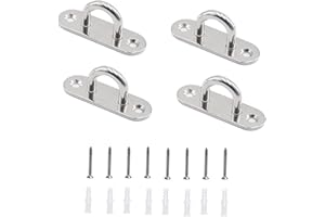 XPOOS 4 Pcs M6 Stainless Steel Oblong Pad Eye Plate, Small Metal Outdoor Marine Eye Plate for Deck/Wall/Boat (With 2 Holes), Marine Hardware Staple Hook Loop With 12 Screws and Plastic Plugs