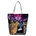 Produktbild Violetpos Benutzerdefiniert Canvas Handtasche Einkaufstaschen Umhängetasche Schultasche Lunch-Tasche Retro Kamin Katze Galaxy Purple