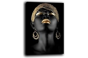 PRINTERLAND Quadri Moderni soggiorno Verticale Etnico Donna Bellezza Nero Quadro moderno da Parete Stampa su tela Canvas Decorazione Murale muro Arredo Camera da letto Cucina (50x70 cm, 6)