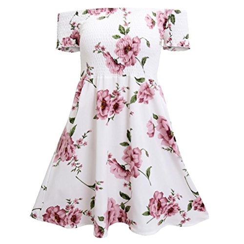 Damen Aus Schulter Minikleid, LILICAT Mode Frauen Blumen Strand Beiläufig Abend Party Kleid - 5