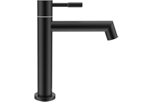 Ulytid Grifo de Agua FríA Negro Mate, Grifo de Lavabo de Acero Inoxidable Con una Sola Palanca Y Aireador Desmontable, Altura de CañO de 113 mm, Grifo de BañO Ahorrador de Agua, InstalacióN Sencilla