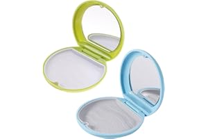 WMUVAZA Zahnspangendose, 2 Stück Zahnprothesen Behälter, Zahnschiene Box, Zahnprothesen Behälter mit Spiegel, prothesendose, zahnspangenbox, spangendose, für täglichen Gebrauch, Blau, Grün