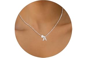 HSWYFCJY Collier Femme Argent Or Chaîne Coeur avec Lettre 316L Acier Inoxydable Pendentif Initiales A-Z Nom Collier Longueurs 45+5cm Cadeaux Bijoux Personnalisés pour Femmes Filles