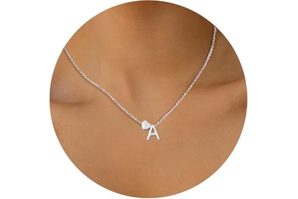 HSWYFCJY Collier Femme Argent Or Chaîne Coeur avec Lettre 316L Acier Inoxydable Pendentif Initiales A-Z Nom Collier Longueurs 45+5cm Cadeaux Bijoux Personnalisés pour Femmes Filles