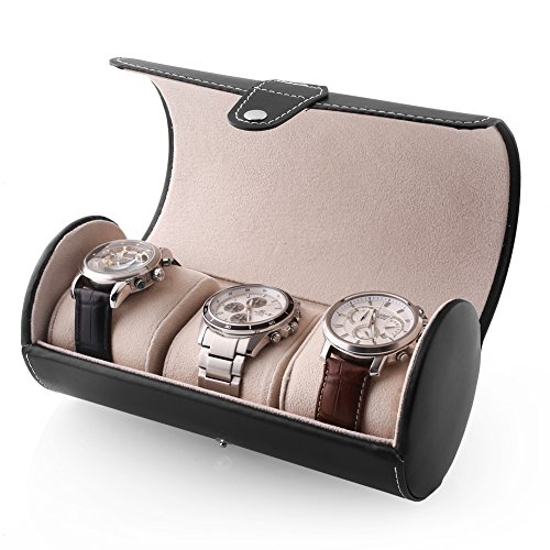 Uhrenbox Leder für 3 Uhren Uhrenkoffer Uhrenkasten Schwarz Uhren Schatulle Armbanduhr Box - 2
