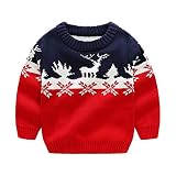 G-Kids Kinder Jungen Strickjacke Strickpullover Baby Weihnachten Elch Langram Rundals Cardigan Sweatshirt Pulli Rot 140