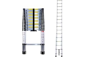 EGTink Échelle Multifonctions 4,7M,Échelle Télescopique en Aluminium,Escabeau Telescopique Pliable,Multifonction Extensible Pliable,Charge Max 150 kg,Argent