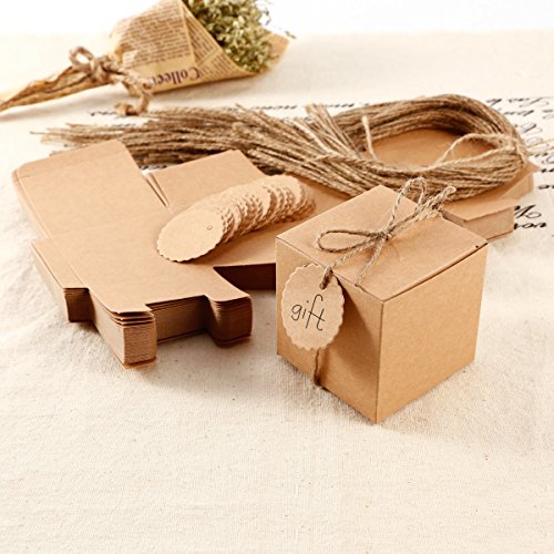 50 x Kraftpapier Geschenkbox Geschenkschachtel Geschenkverpackung Gastgeschenk mit Geschenkanhänger Gift Tags Papieretiketten Hochzeit Tischdeko - 4