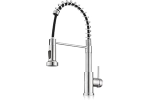 Kitchen Tap, VIGIME Stainless Steel Kitchen Faucet with Sprayer-High Arc Dual Function Brushed Nickel, Commercial Single Handle One Hole Spring Mixer Taps for RV Farmhouse Camper Laundry Bar Sink