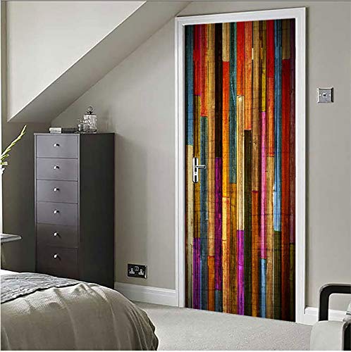 PANDABOOM Camera dei Bambini 3D 77X200Cm Colorful Porta in Legno Autoadesivo Adesivo Rimovibile Porta Parete Murale Carta da Parati Decorazione della Casa