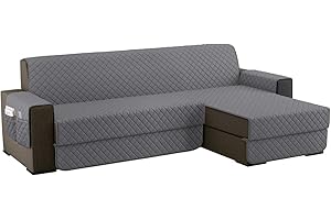 SEVI'S Copridivano 3 Posti con Penisola Impermeabile, Copridivano Penisola Destra/Sinistra Universale Reversibile, Copri Divano Antigraffio Indispensabile per Animali Domestici ( L 250CM, Grigio Chiaro)