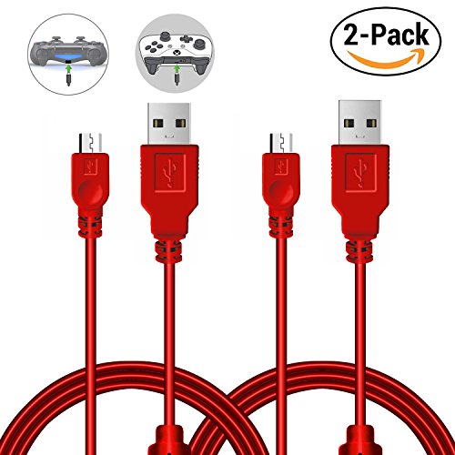  Lot de 2  Vniqloo 3m C  ble de Charge pour Manette Playstation 4  DualShock 4  PS4  PS4 Pro  PS4 Slim  Manette Xbox One Xbox One S Xbox One Elite Xbox One X  Jouer et Recharger  - Rouge