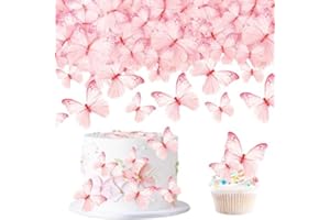 Blumomon 60Pcs Rose Papillon Comestible Décoration de Cupcake Sélection Mariage Baby Shower Party Mariage Anniversaire Fête D’anniversaire Décoration de Cupcake