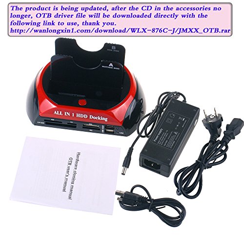 WANLONGXIN WLX-876C-DE USB 2.0 zu SATA Dual-Bay Externe Festplatte Docking-Station mit und Kartenleser USB 2.0 Hub Unterstützung Offline-Klonfunktion, Für 2.5 3.5 Zoll HDD SSD SATA I / II / III Bis zu 2 x 8TB - 3