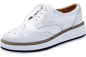 wealsex Derby Cuir Vernis Baskets Brogues Plateforme Chaussure Ville à Lacets Femme Grande Taille 39 40 41