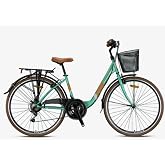 Crown Tetra 3.0 28 Rim V BRAKE City Bike 21 Gear Bike with Basket MINT GREEN-BROWN/BEIGE(GREENWAY BIKE)