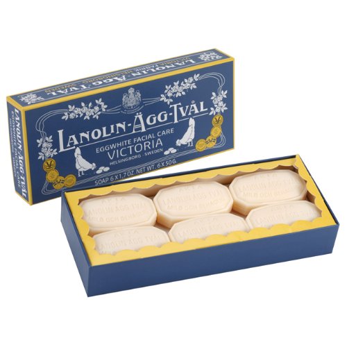 Lanolin-Agg-Tval Swedish Eggwhite Soap - 1 Box of 6 - 50g bars