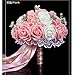 Produktbild 30 Stück rosa Rosen mit Perlen Fleck Griff Bridal Hochzeit Bouquet Seide Rose Hand Krawatte Hochzeit Bouquet Elegante Brautjungfern Spitze Perlen Simulation Rose Sterne Married Braut Halten Blumen