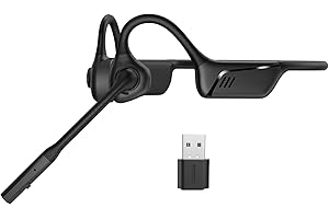 Smof Casque Bluetooth sans fil pour PC avec micro à réduction du bruit et dongle USB, Bluetooth 5.1 Casque à conduction osseuse pour affaires, bureau, cours en ligne, conduite, jeux