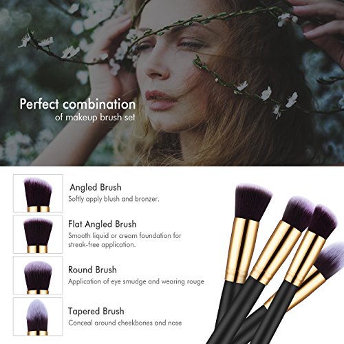 8pcs Make-up Pinselset & Gesichtsschwamm, Omorc Professioneller Kosmetik Set Satz Synthetisches Haar Pinselset Anzüge Gesichtspinsel Augenbrauen Schatten Cosmetic Foundation Concealer Bürsten für Berufsverfassungs oder Ausgangsgebrauch-Golden - 4
