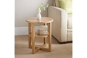 Biznest Round & Oval Side Table Lamp Coffee Table Hallway Living Room Furniture 2 Tier Home Decor End Table (Oak, Round)