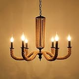 Material: hierro forjado. iluminación Vela cuerda de cáñamo Creative Chandelier 6 Portalámparas/Comedor Cafe Restaurante Personalidad creativa Lámpara de hierro E27 luces interiores (tamaño: 70 * 50CM)